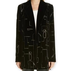 Lafayette 148 New York Black & Gold Velvet Silk Blazer Size Medium